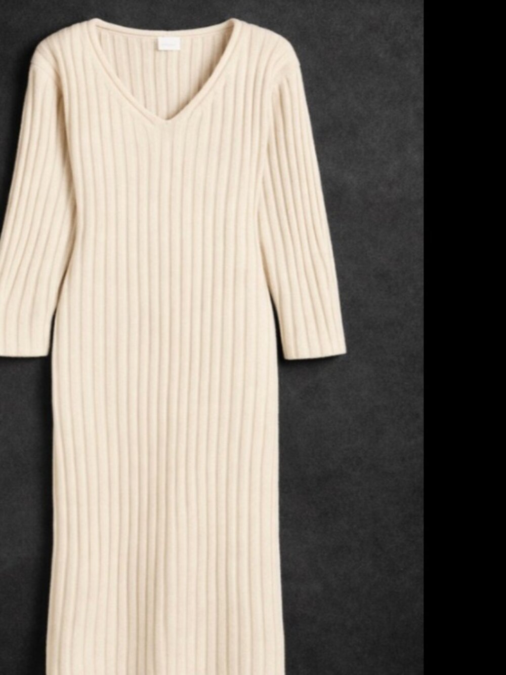 H&M Sweater Knit Long Sleeve Ribbed Dress - Cream - SM